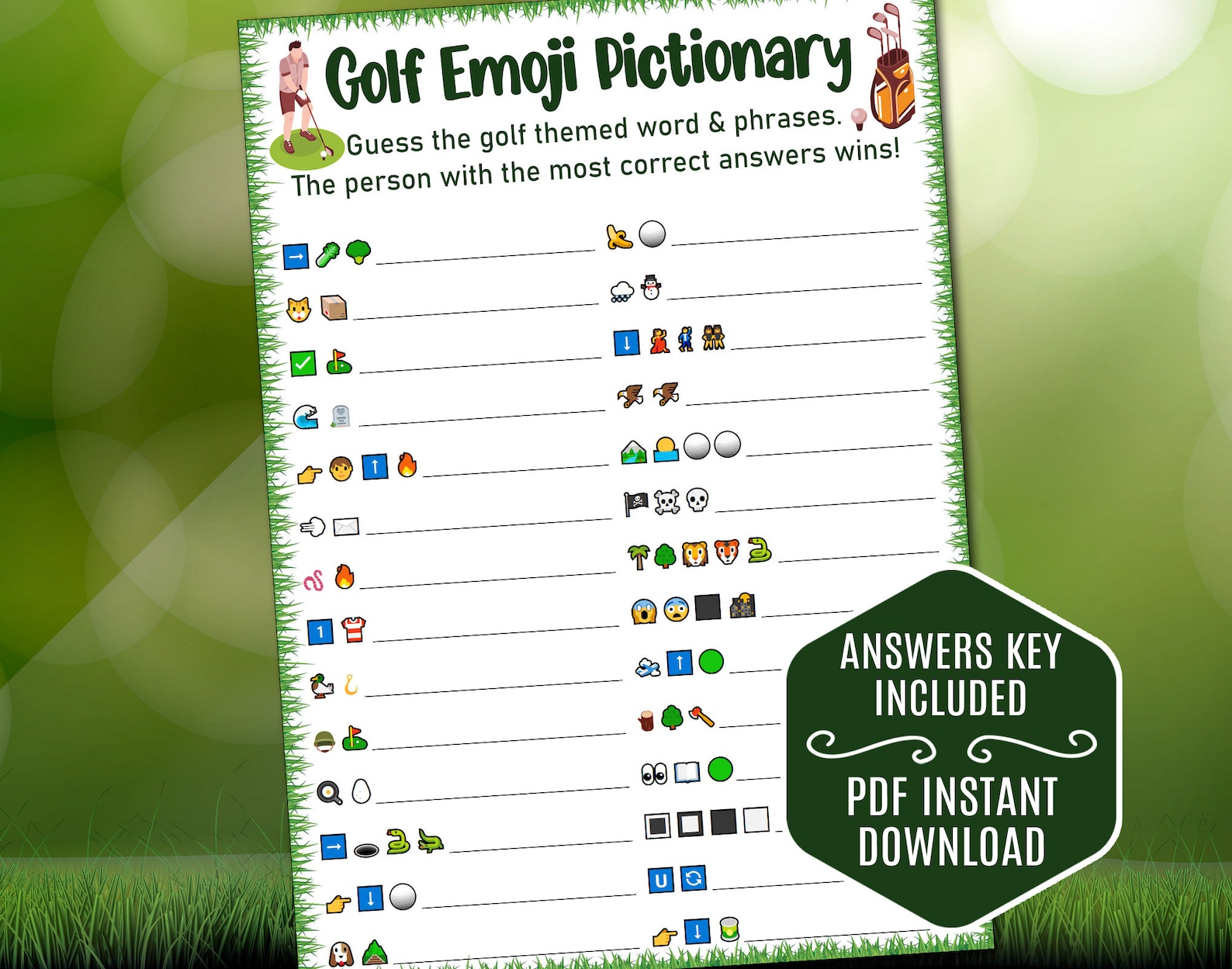 Golf Emoji Pictionary Printable Golf Games Golf Birthday Etsy New Zealand