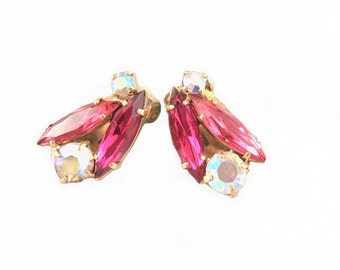 Pink Crystal Clip On Earrings