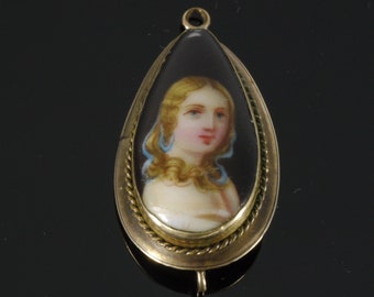 Elizabethan English Renaissance 1600s Portrait Miniature 10K Gold Pendant