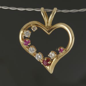 Vintage 10k Yellow Gold Diamond Pink Tourmaline and Garnet Free Form Heart Pendant