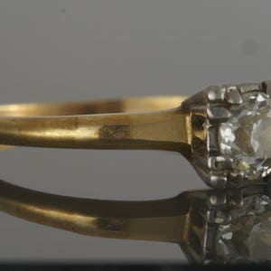 Antique Art Deco 14k Yellow Gold Old Euro Cut Diamond Solitaire Engagement Ring