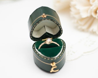 Luxury Antique Style Mini Ring Box, Victorian Style Jewelry Box, Proposal Engagement Presentation Wedding Ring Box, Green  Heart Shape Box