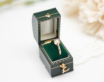 Mini caja de anillo de estilo antiguo de lujo, caja de joyería de estilo victoriano, caja de anillo de boda de presentación de compromiso de propuesta, rectángulo abovedado verde