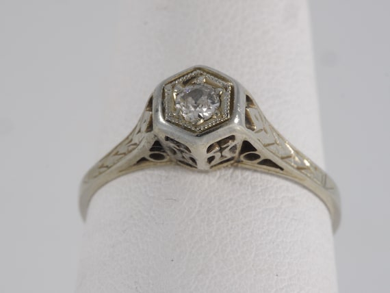 Antique Art Deco 14k White Gold Diamond Solitaire… - image 3