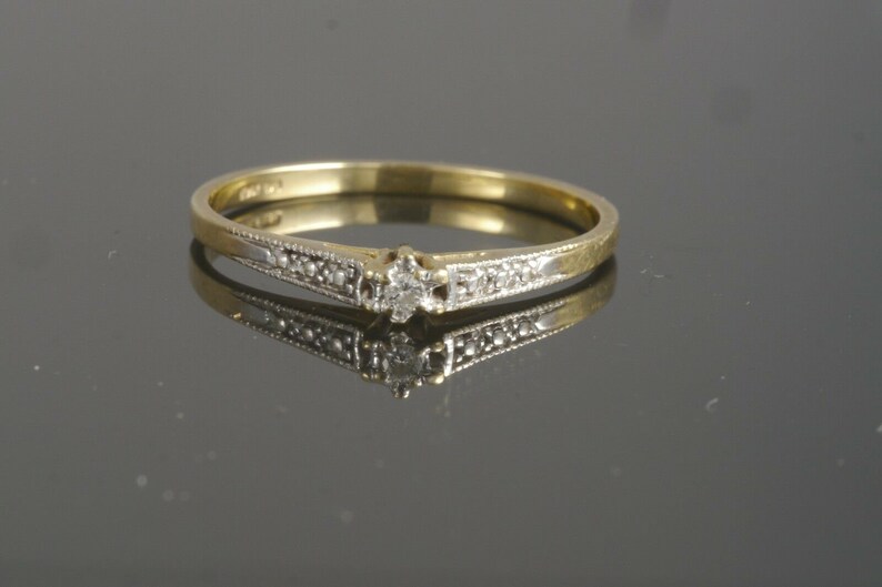 Retro 10k Two Tone Gold Milgrain Cathedral Diamond Solitaire Engagement Ring