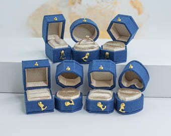 Royal Blue Georgian mini Antique Style Jewelry Ring Box Linen Velvet Ring Box Proposal Engagement Wedding Presentation Heirloom Birthday