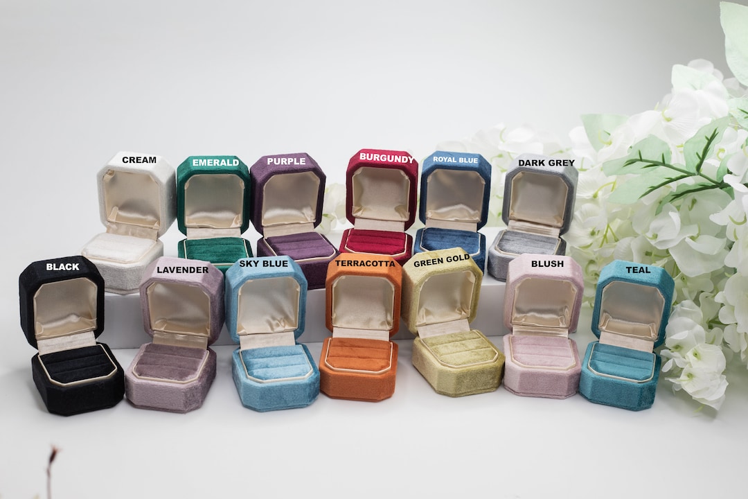 Ring Box 13 Colors Luxury Handmade Keepsake Velvet Ring Box Double Slot ...