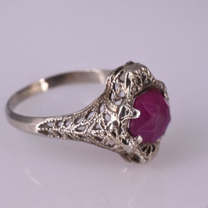 Antique Art Deco Pink Tourmaline Filigree 10k White Gold Ring