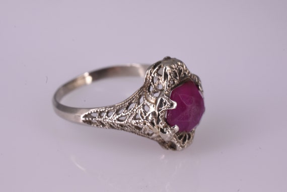 Antique Art Deco Pink Tourmaline Filigree 10k Whi… - image 1