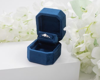 Royal BlueColor Luxury Handmade Keepsake Velvet Ring Box  Single Slot Engagement Wedding Proposal Presentation Jewelry Ring Box
