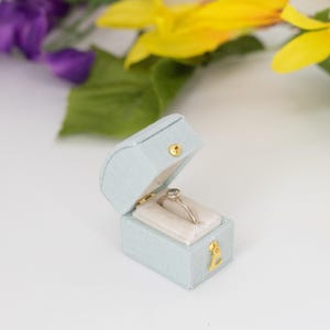 Baby Blue , Georgian Vintage Mini Rectangle Jewelry  Ring Box, Linen & Velvet Ring  Box, Proposal , Engagement, Wedding ,Presentation, Gift