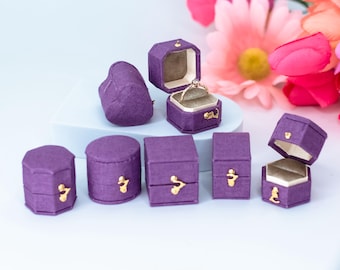 Lavendel Georgische mini Antieke Stijl Sieraden Ring Box Linnen Fluwelen Ring Box Voorstel Verloving Bruiloft Presentatie Heirloom Cadeau Verjaardag