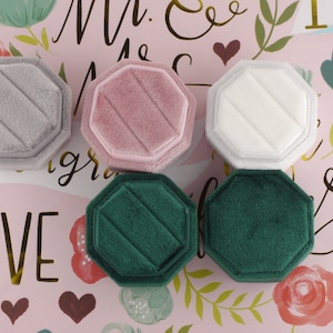 Luxury Handmade Octagon Velvet DOUBLE  SLOT Ring Box | Engagement Ring Box | Wedding Ring Box | Proposal | Ring Bearer Box | For Bridal Set