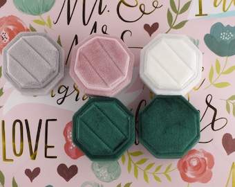 Luxury Handmade Octagon Velvet DOUBLE  SLOT Ring Box | Engagement Ring Box | Wedding Ring Box | Proposal | Ring Bearer Box | For Bridal Set