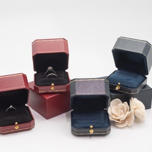 Luxury  Red & Dark Navy Blue Single Ring Box , Jewelry Box, Proposal Engagement Presentation Wedding Ring Box