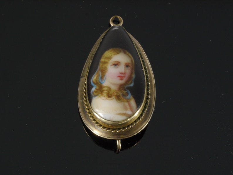 Elizabethan English Renaissance 1600s Portrait Miniature 10K Gold Pendant image 1