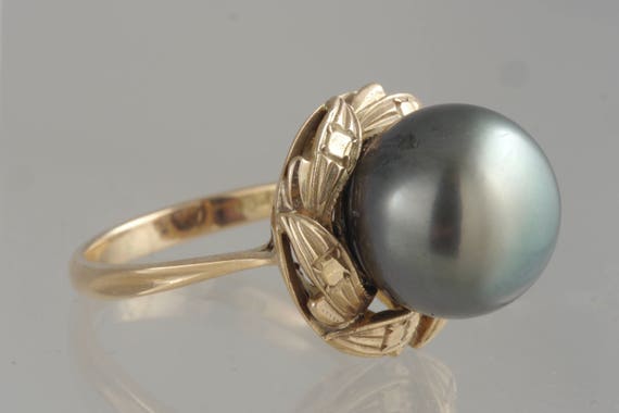 Vintage Retro 18k Rose Gold Black Tahitian 12.5mm… - image 3