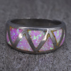 Vintage Pink Opal Inlay 925 Sterling Silver Ring