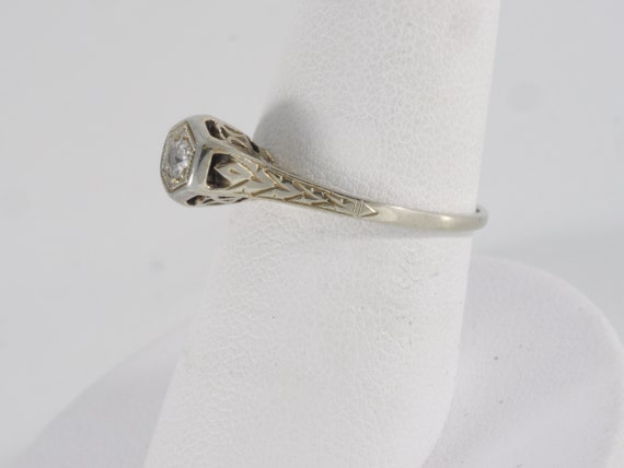 Antique Art Deco 14k White Gold Diamond Solitaire… - image 6