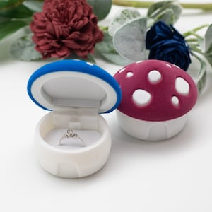 Blue Wine Red Luxury Handmade Mushroom Ring Box Jewelry Box| Gift Box | Engagement Wedding Proposal Presentation Jewelry Ring Box