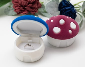 Blue Wine Red Luxury Handmade Mushroom Ring Box Jewelry Box| Gift Box | Engagement Wedding Proposal Presentation Jewelry Ring Box