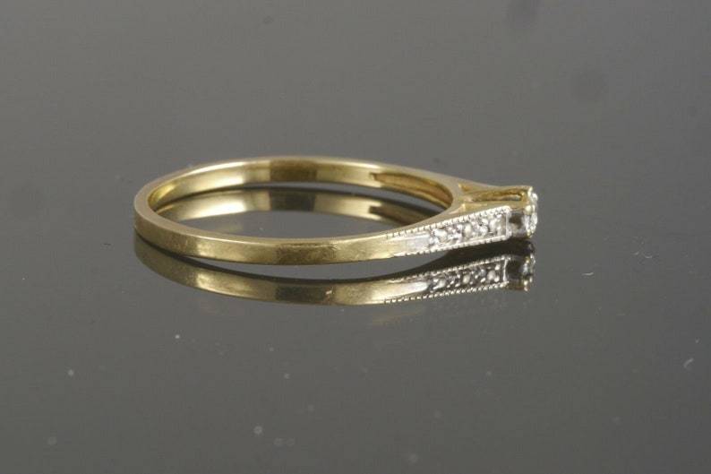 Retro 10k Two Tone Gold Milgrain Cathedral Diamond Solitaire Engagement Ring