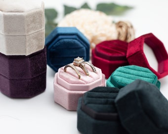 7 Colors Luxury Handmade Keepsake Octagon Shape Velvet 3 Slots  Ring Box  Engagement Wedding Proposal Presentation Jewelry Ring Box