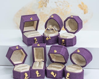 Violet Georgian mini Antique Style Jewelry Ring Box Linen Velvet Ring Box Proposal Engagement Wedding Presentation Heirloom Birthday