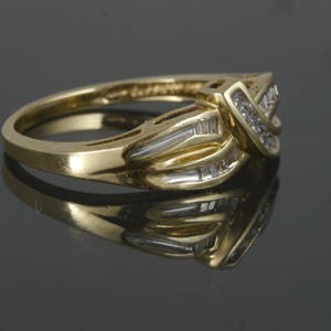 Vintage 10k Yellow Gold Round Channel Set & Baguette Diamond Bypass Ring image 4