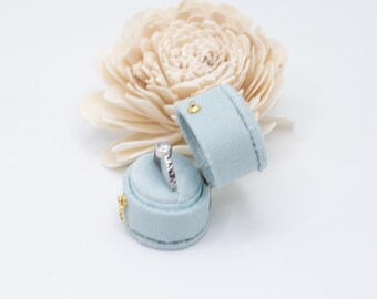 Baby Blue Georgian Vintage Oval Jewelry  Ring Box, Linen & Velvet Ring  Box, Proposal , Engagement, Wedding ,Presentation, Gift