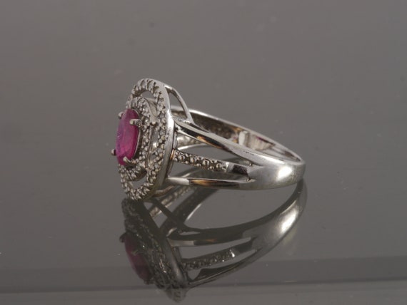 Vintage Estate 10k White Gold Natural Oval Ruby D… - image 2