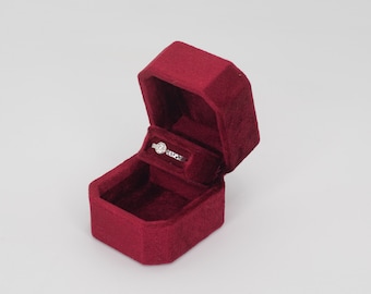 Burgundy Color Luxury Handmade Keepsake Velvet Ring Box  Single Slot Engagement Wedding Proposal Presentation Jewelry Ring Box