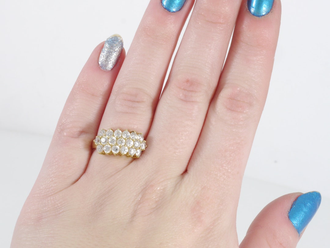 クロチェ/10kリング/3点セット Vintage 10k Yellow Gold Three Row Round Cubic Zirconia