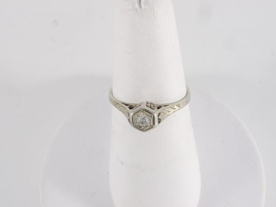 Antique Art Deco 14k White Gold Diamond Solitaire… - image 4