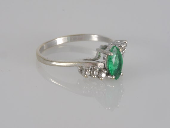 Vintage 14k White Gold Marquise Emerald Diamond A… - image 4