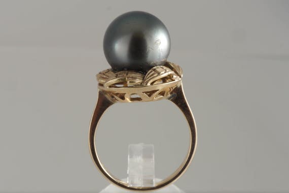 Vintage Retro 18k Rose Gold Black Tahitian 12.5mm… - image 6