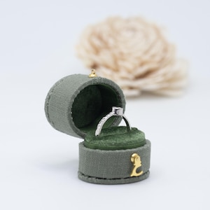 Scatola portagioie ovale vintage georgiana verde foresta, scatola portagioie in lino e velluto, proposta, fidanzamento, matrimonio, presentazione, regalo