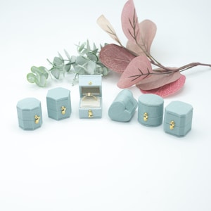 Scatola portagioie in stile antico georgiano blu, verde e bianco, scatola portagioie in velluto di lino, proposta di matrimonio, presentazione, cimelio