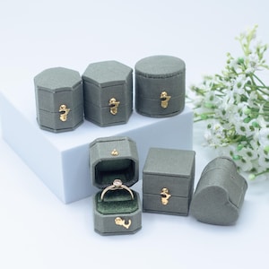Scatola portagioie in stile antico georgiano verde foresta, scatola portagioie in velluto e lino, proposta di matrimonio, fidanzamento, presentazione, regalo di famiglia
