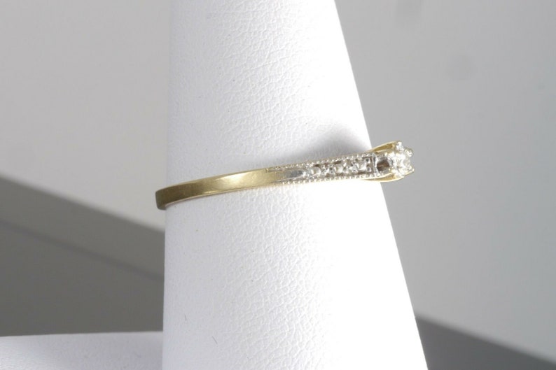 Retro 10k Two Tone Gold Milgrain Cathedral Diamond Solitaire Engagement Ring
