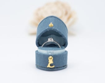 Blue Jean, scatola portagioie a forma di cuore in stile georgiano vintage, scatola portagioie in lino e velluto, proposta, fidanzamento, matrimonio, presentazione, regalo