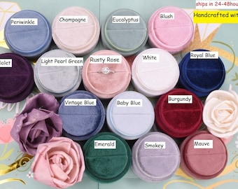 15 kleuren luxe handgemaakte aandenken fluwelen ringdoos met enkele gleuf, ronde verlovingsring, ringdoos, cirkelringdoos;