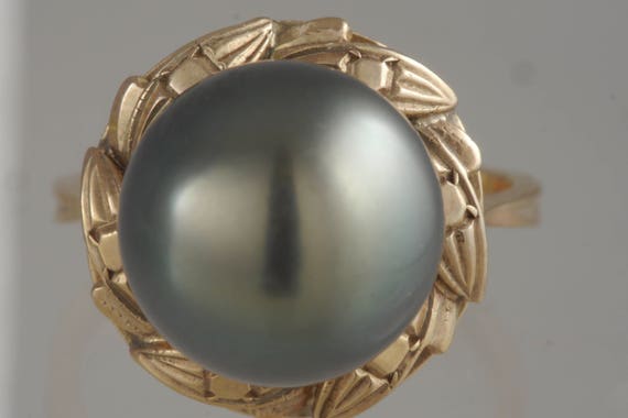 Vintage Retro 18k Rose Gold Black Tahitian 12.5mm… - image 2