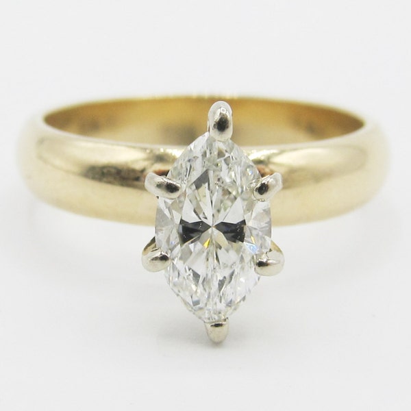 Sparkling 0.92ct Marquise Diamond Solitaire Engagement Ring 14k Yellow Gold