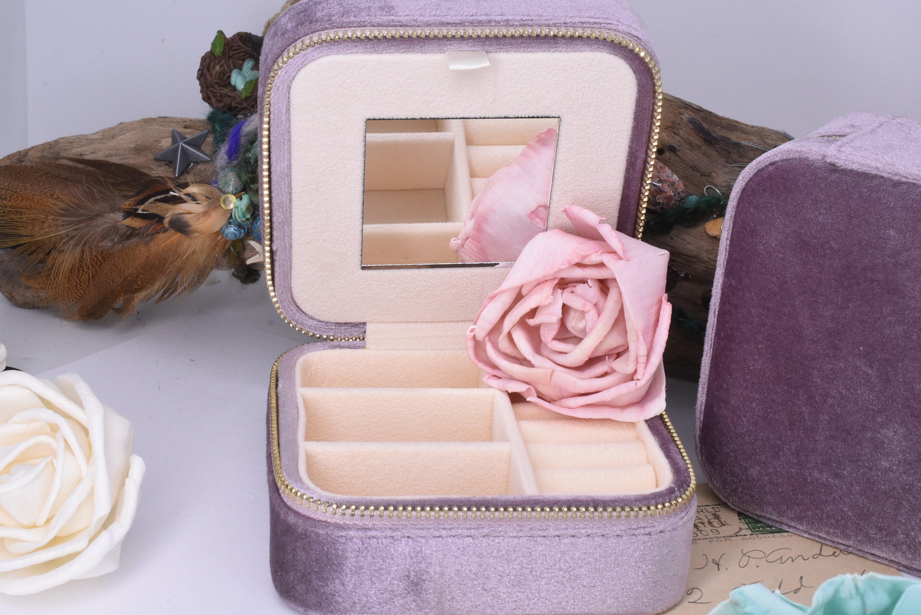 Lavender Luxury Velvet Jewelry Box With Zipper| Jewelry Case