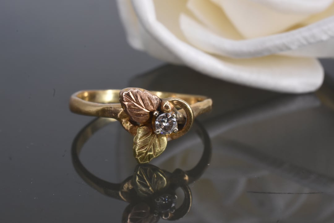 Black Hills Gold Diamond Ring 14k Yellow Gold Leaves Ladies Ring Etsy