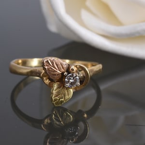 Black Hills Gold Diamond Ring 14k Yellow Gold  Leaves Ladies Ring