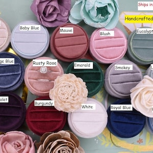 15 Colors Luxury Handmade Keepsake   Velvet Double Slot Ring Box Round  Engagement Wedding Proposal Ring Box Circle Ring Box
