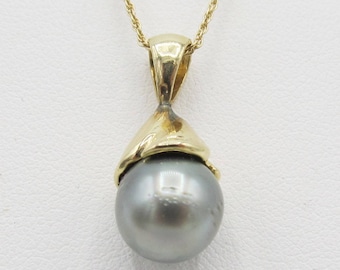 Vintage Estate 14k Yellow Gold Tahitian Pearl Pendant (No Chain Included)