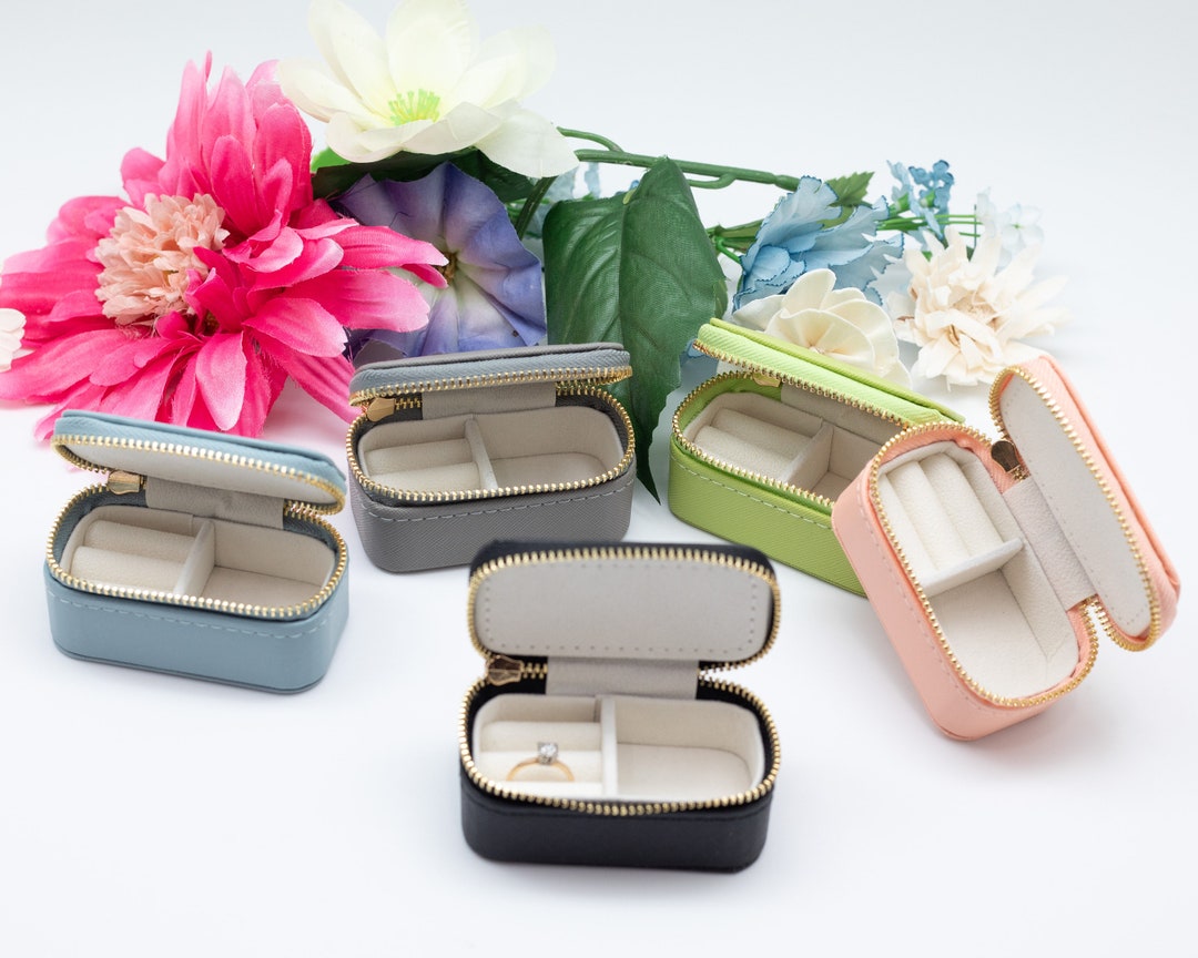 PU Leather Travel Jewelry Case Box, Mini Size Portable Zipper Case ...